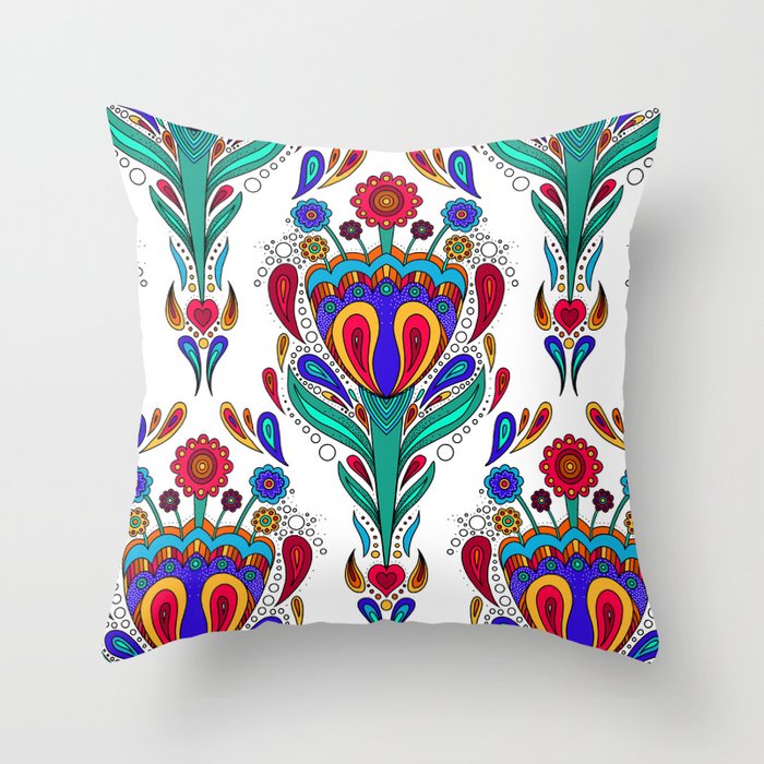 Scandinavian Style Folk Art Flower Pattern Throw Pillow