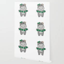 Hippo With Shamrocks Cute Animals For Luck Wallpaper