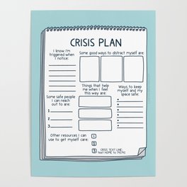 Blank Crisis Safety Plan Reference Art for Therapists, Social Workers, & Counselors Poster