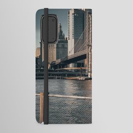 New York City Manhattan skyline and Brooklyn Bridge during winter Android Wallet Case
