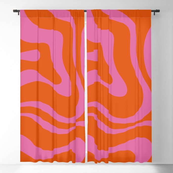 Modern Retro Liquid Swirl Abstract Pattern Square in Red Orange and Hot Pink Blackout Curtain