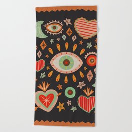 Sacred heart symbols & stars | Fall colors Beach Towel