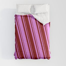 [ Thumbnail: Maroon & Violet Colored Lined Pattern Comforter ]