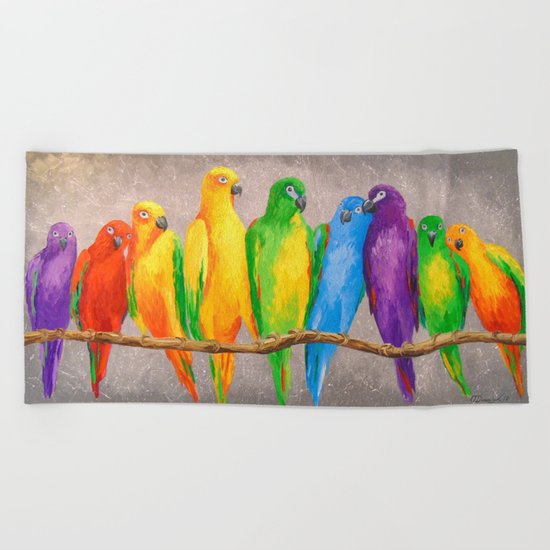 Parrots friends Beach Towel