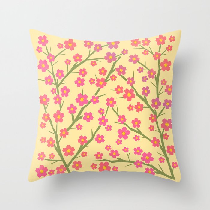 Blooming - coral on yellow 1 Throw Pillow