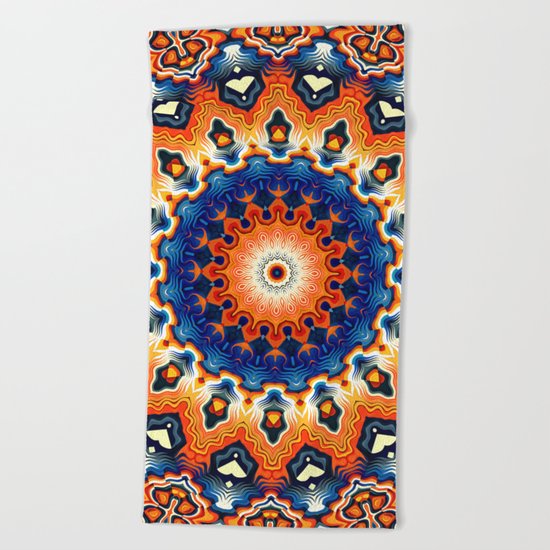 Geometric Orange And Blue Symmetry Beach Towel