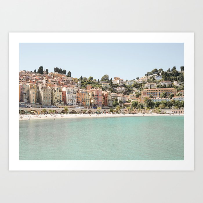 Cote d'Azur Skyline Photo | French City Menton Travel Photography | Coastal Summer Art Print In Soft Pastel Colors Art Print
