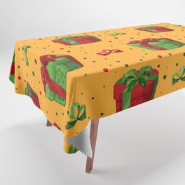 Christmas Pattern Yellow Green Gifts Bow Tablecloth