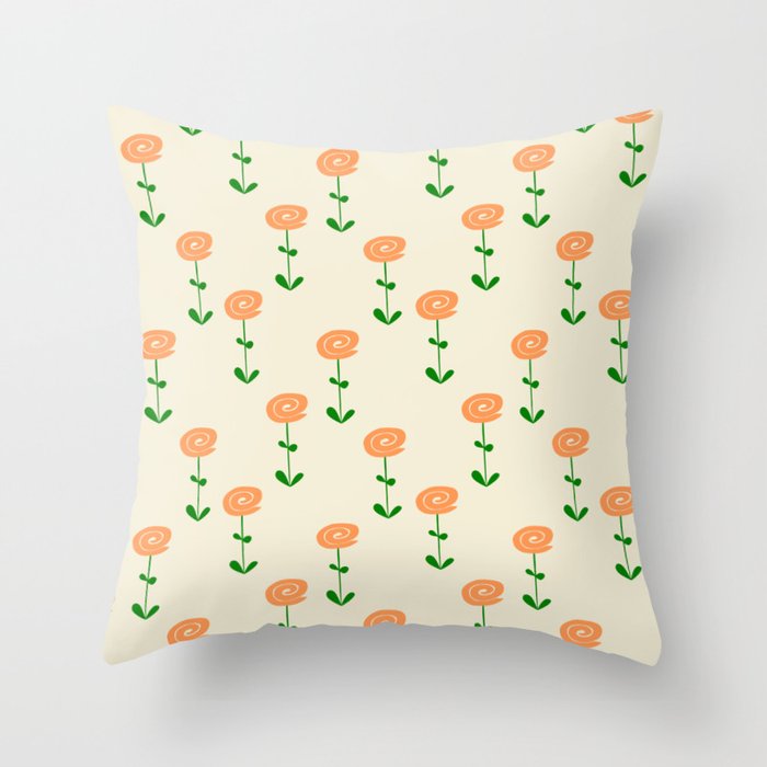 Orange Cream Rosebud Pattern Throw Pillow