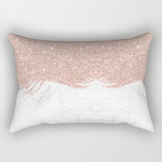 Trendy modern faux glitter rose gold brushstrokes white marble Rectangular Pillow