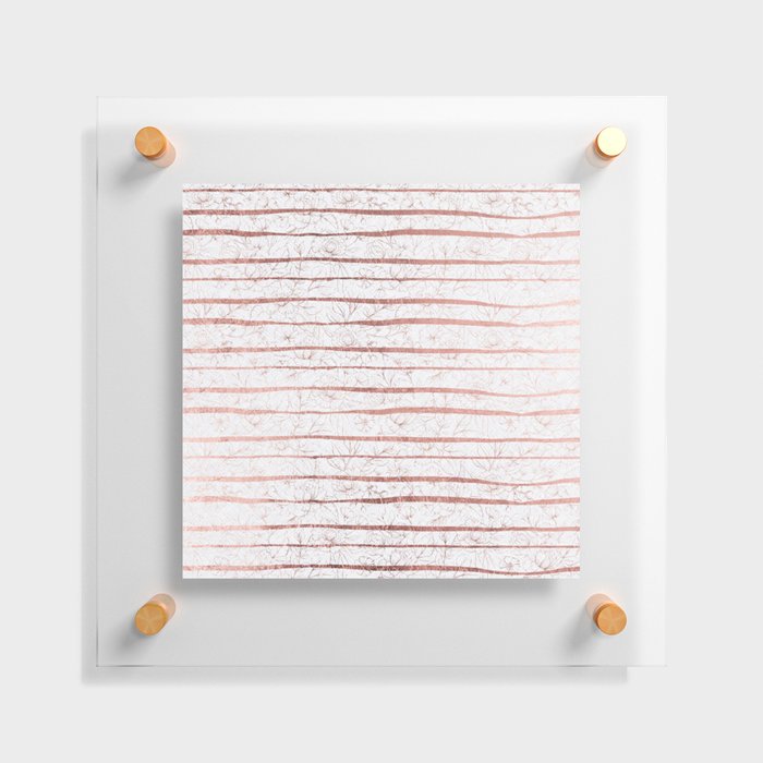 Geometrical white rose gold striped floral Floating Acrylic Print