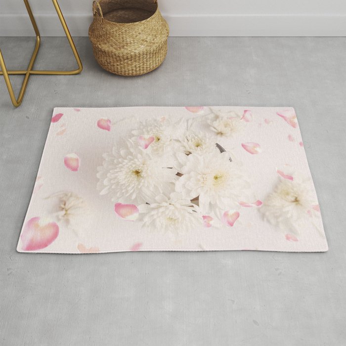 Soft Pink Flower Petals and White Flowers Rug