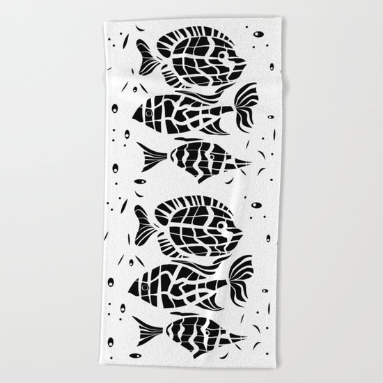 Black and white illustration . Fish . Beach Towel