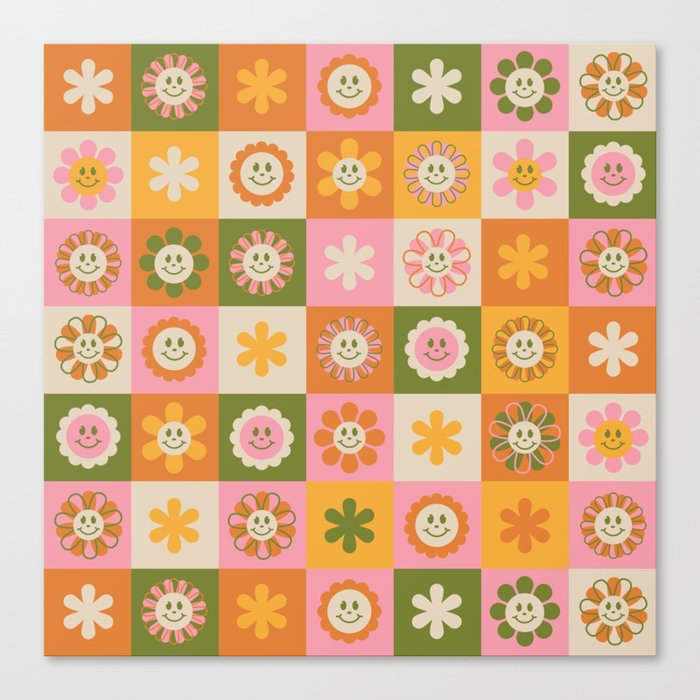 Cheery Floral Checks Canvas Print