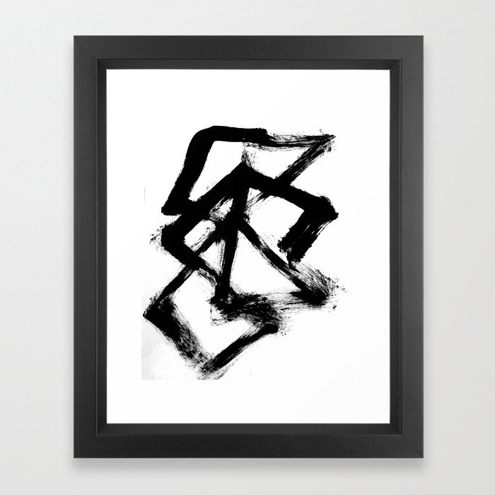 Brushstroke 5 - a simple black and white ink design Framed Art Print