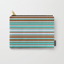 [ Thumbnail: Lavender, Turquoise, and Brown Colored Lines Pattern Carry-All Pouch ]