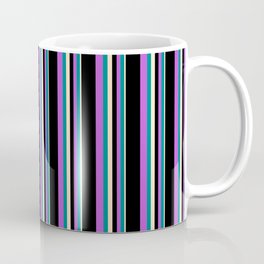 [ Thumbnail: Bisque, Dark Cyan, Orchid & Black Colored Lined Pattern Coffee Mug ]