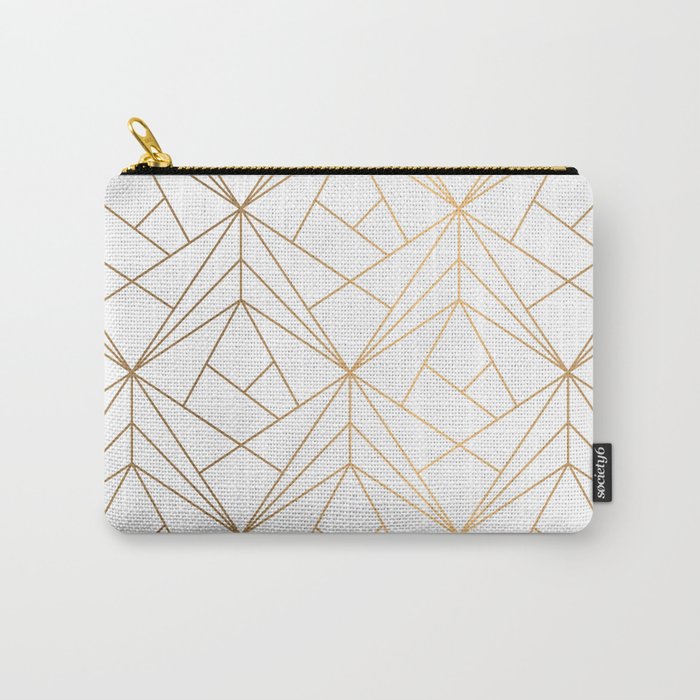 Geometric Gold Pattern With White Shimmer Carry-All Pouch by Vic Torys ...