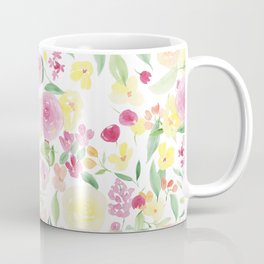 Pink pastel yellow summer floral watercolor pattern Coffee Mug