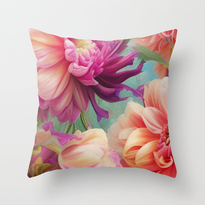 Dance Of Dahlias Throw Pillow