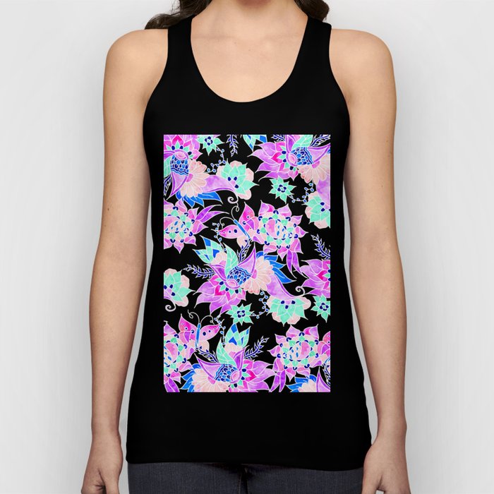 Modern spring pink purple floral watercolor butterfly pattern illustration Tank Top