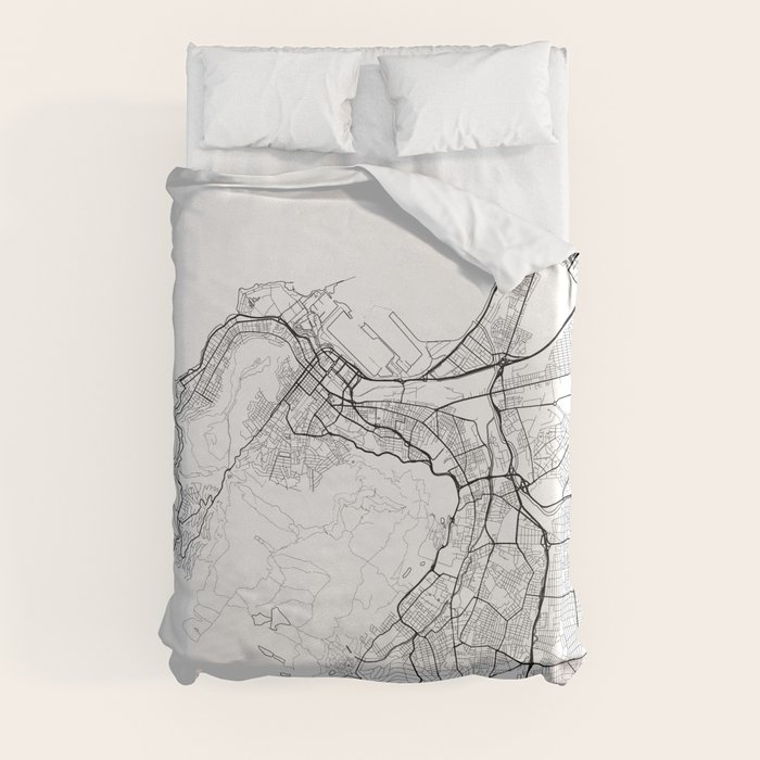 Cape Town Map White Duvet Cover by City Art Posters Society6