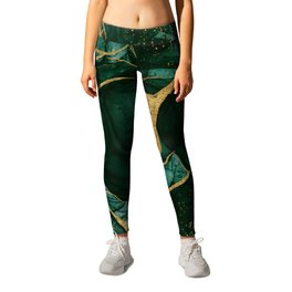 Gold and Emerald Marble I Leggings | Marbled, Malachite, Stone, Watercolor, Gold, Texture, Nature, Elegance, Agate, Glamour 