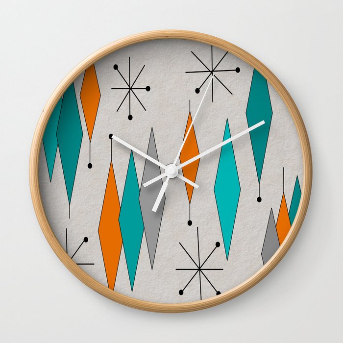 Mid-Century Modern Diamond Pattern Wall Clock
