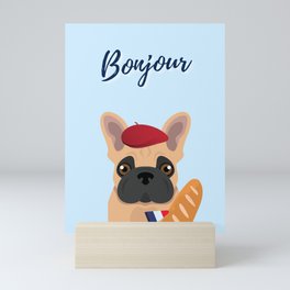 Bonjour, French Bulldog Frenchie blueGifts Mini Art Print