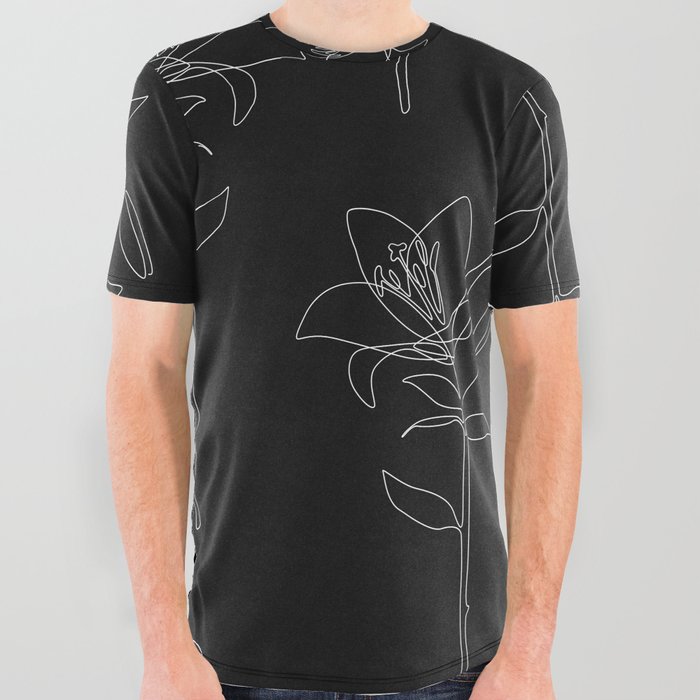 Black Lily / one line flower drawing All Over Graphic Tee