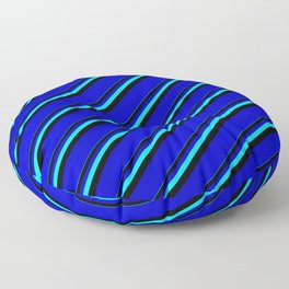 [ Thumbnail: Aqua, Black & Blue Colored Lines/Stripes Pattern Floor Pillow ]