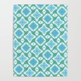 Blue and Green Watercolor Tie Dye Retro Pattern Poster