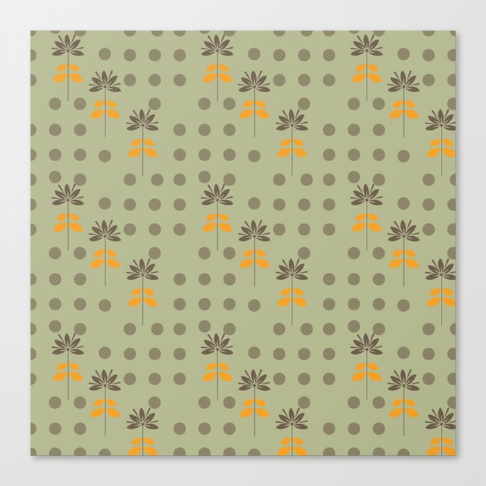 Retro Floral Sage Green Polka Dot Background Pattern Canvas Print