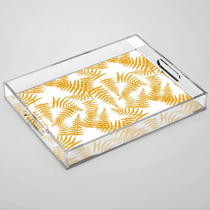 Mustard Silhouette Fern Leaves Pattern Acrylic Tray