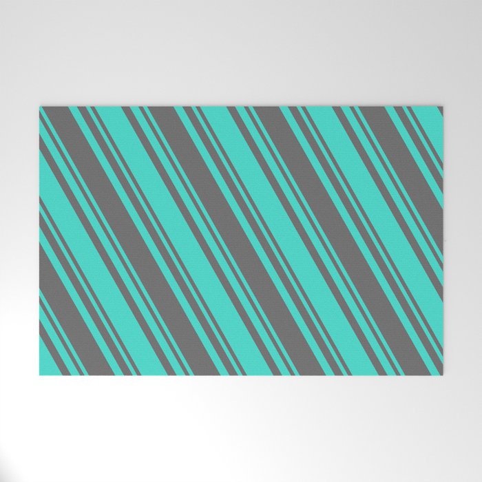 Dim Gray and Turquoise Colored Stripes Pattern Welcome Mat