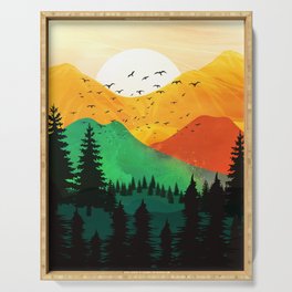 Sunrise over the colorful mountain peaks Serving Tray