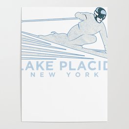 Retro Ski Lake Placid, NY Illustration - Vintage Snow Ski Poster