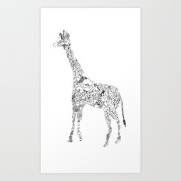 Illustration of a giraffe in the shape of flowers and leaves Art Print
