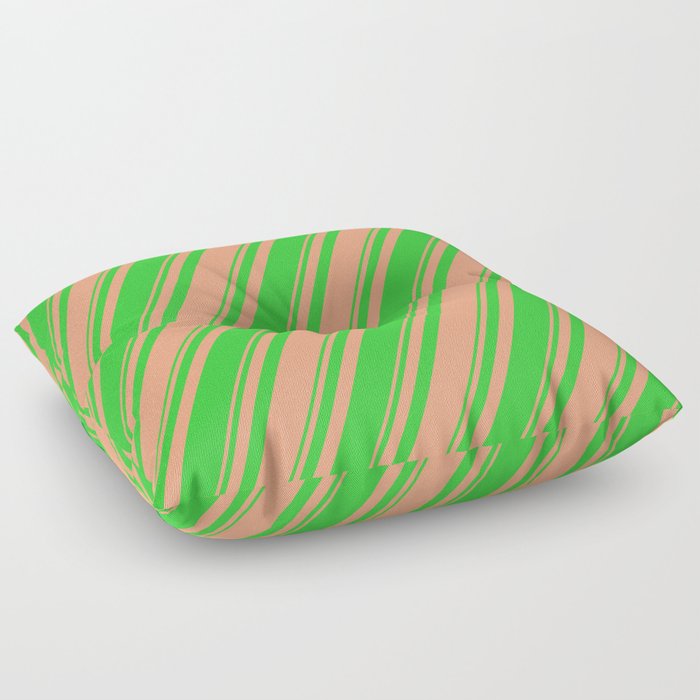 Light Salmon & Lime Green Colored Lines Pattern Floor Pillow
