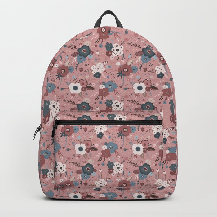 Hand-drawn stylish pattern with bouquets of flowers. Backpack
