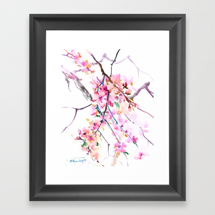 Cherry Blossom Pink Floral Spring Design Cherry Blossom Decor Framed Art Print By Sureart Society6