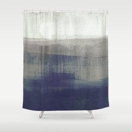 Navy Blue and Grey Minimalist Abstract Landscape Shower Curtain