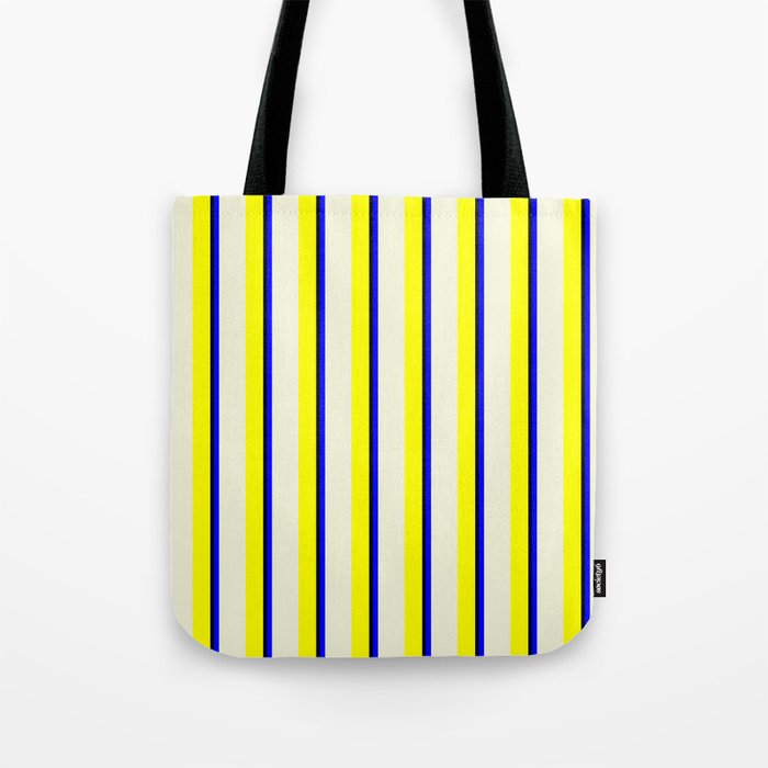 Yellow, Beige, Blue, and Black Colored Lines Pattern Tote Bag