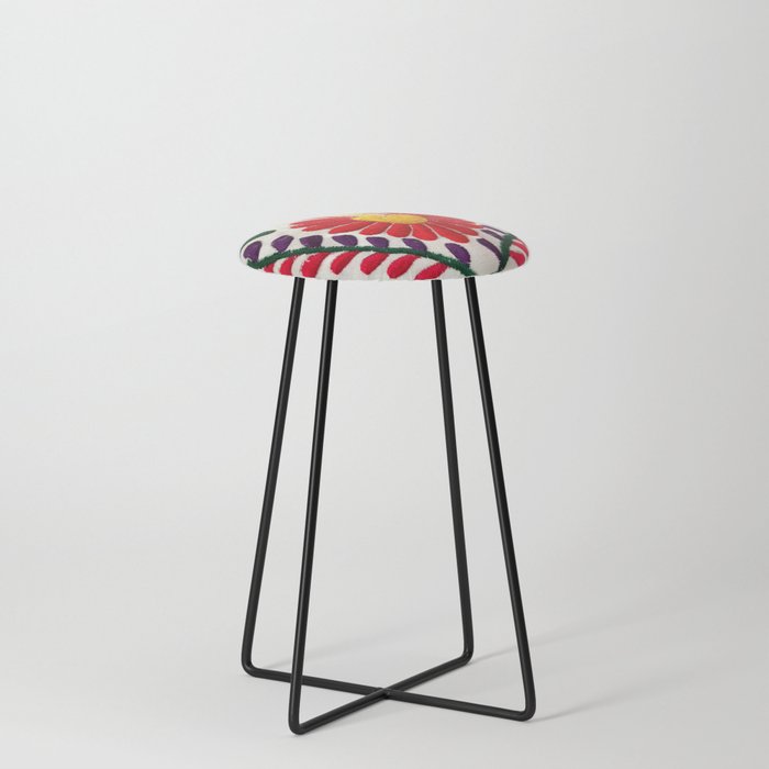 Red Mexican Flower Counter Stool