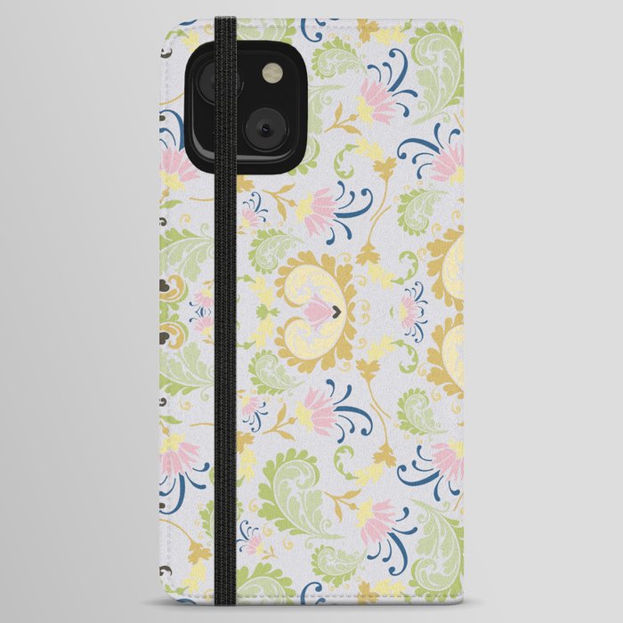 muted pastel pink yellow green bold paisley flower bohemian iPhone Wallet Case