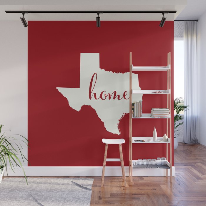 Texas Is Home White On Red Wall Mural By Yellow13design Society6