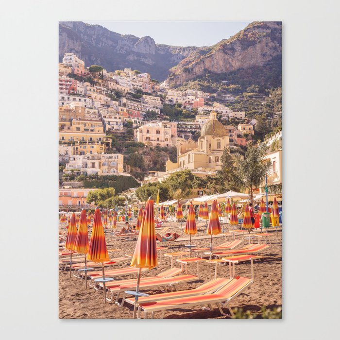 Positano from the beach | The buildings and the umbrellas | Amalfi | Italy | Travel photography Canvas Print