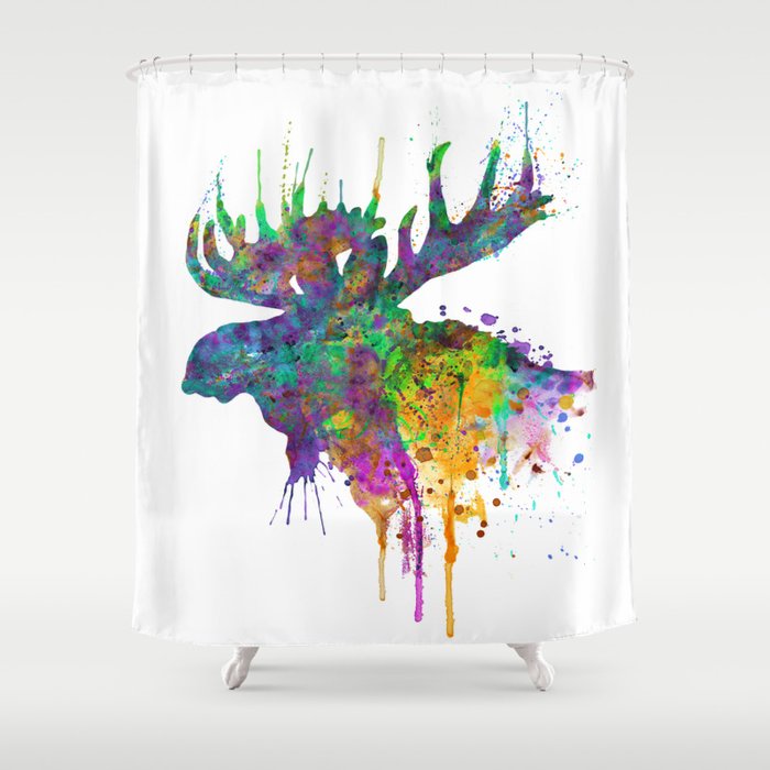 Moose Head Watercolor Silhouette Shower Curtain
