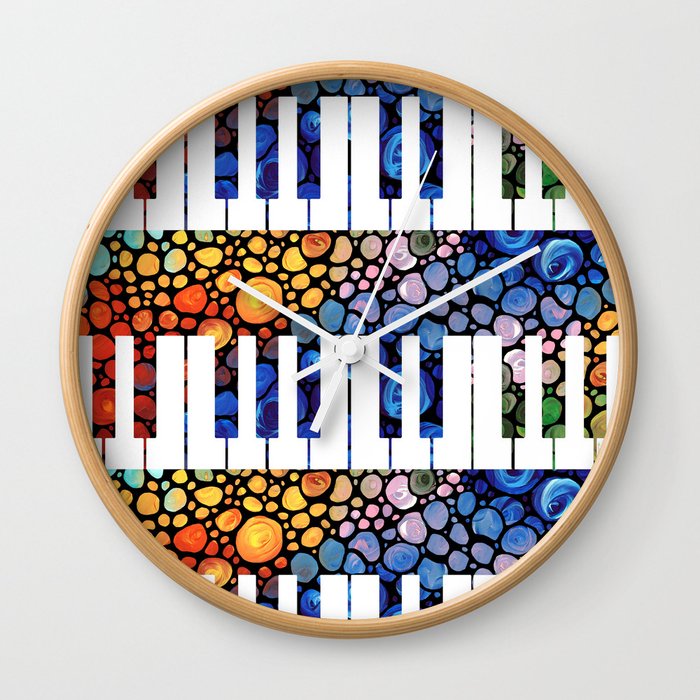Whimsical Mosaic Music Art - Colorful Piano Wall Clock