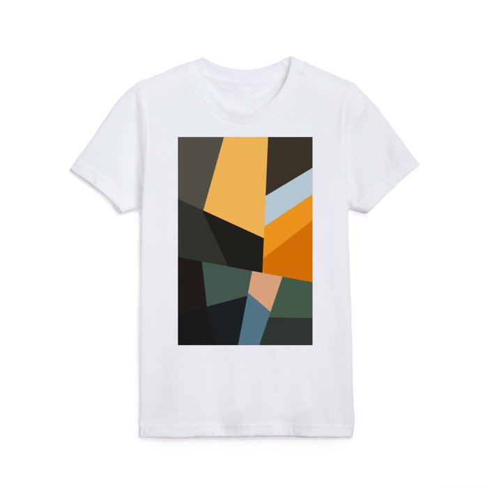 Modern Geometric Patches Green, Orange and Black Minimal Abstract Design Kids T Shirt